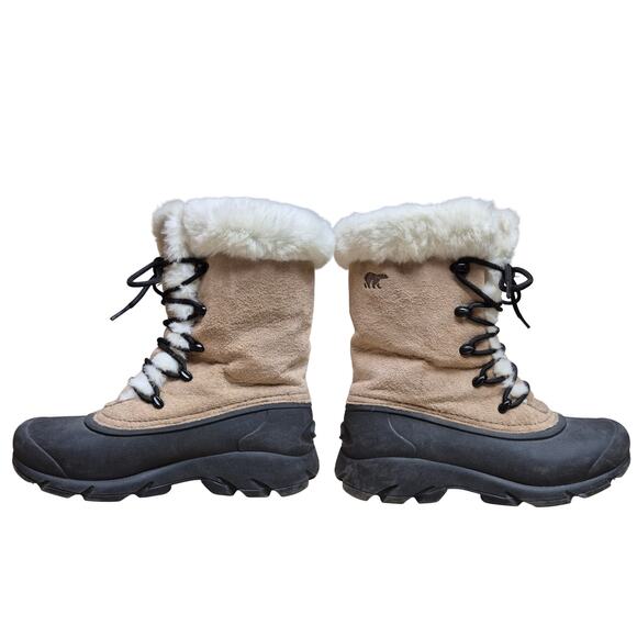 Sorel Tan Black Snow Bird Lace Up Women's Thinsulate Lined Rubber Sole Boots 8 - Picture 1 of 7